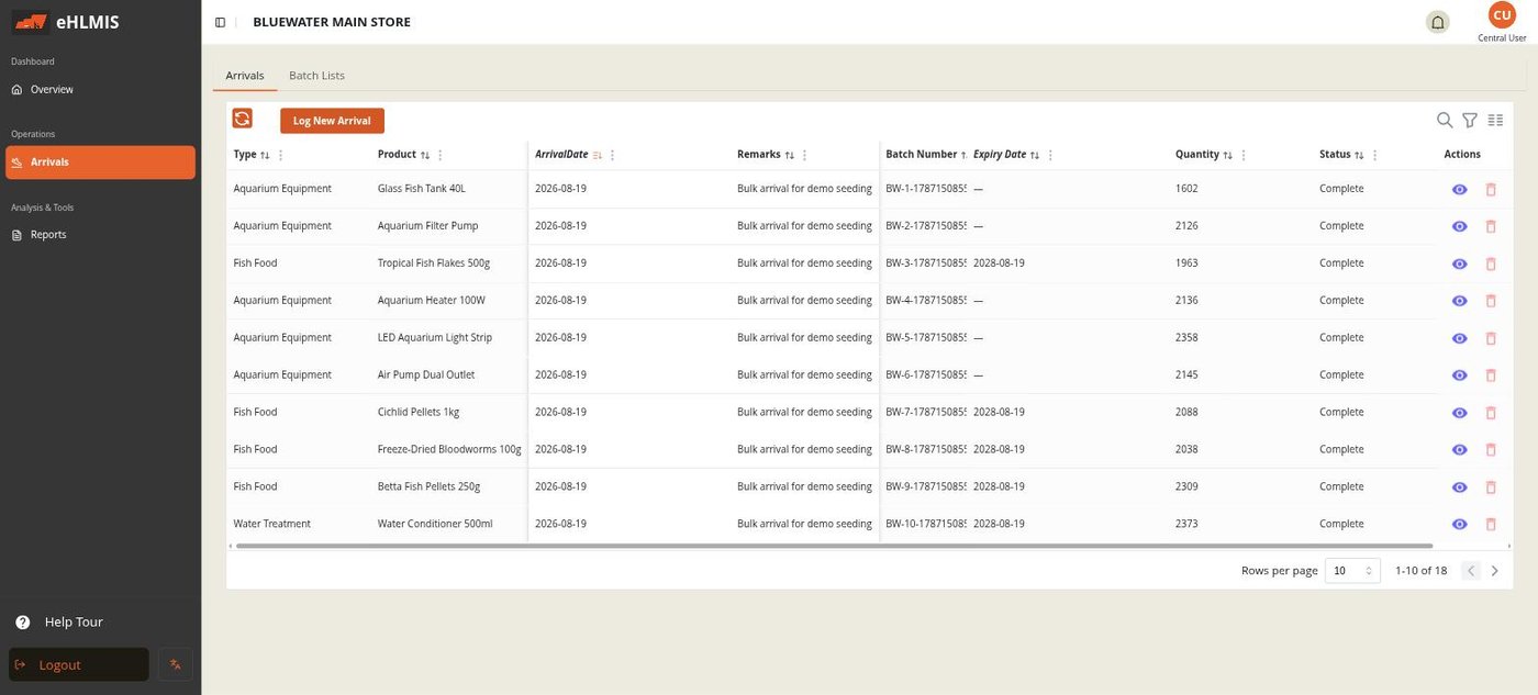 The Arrivals tab