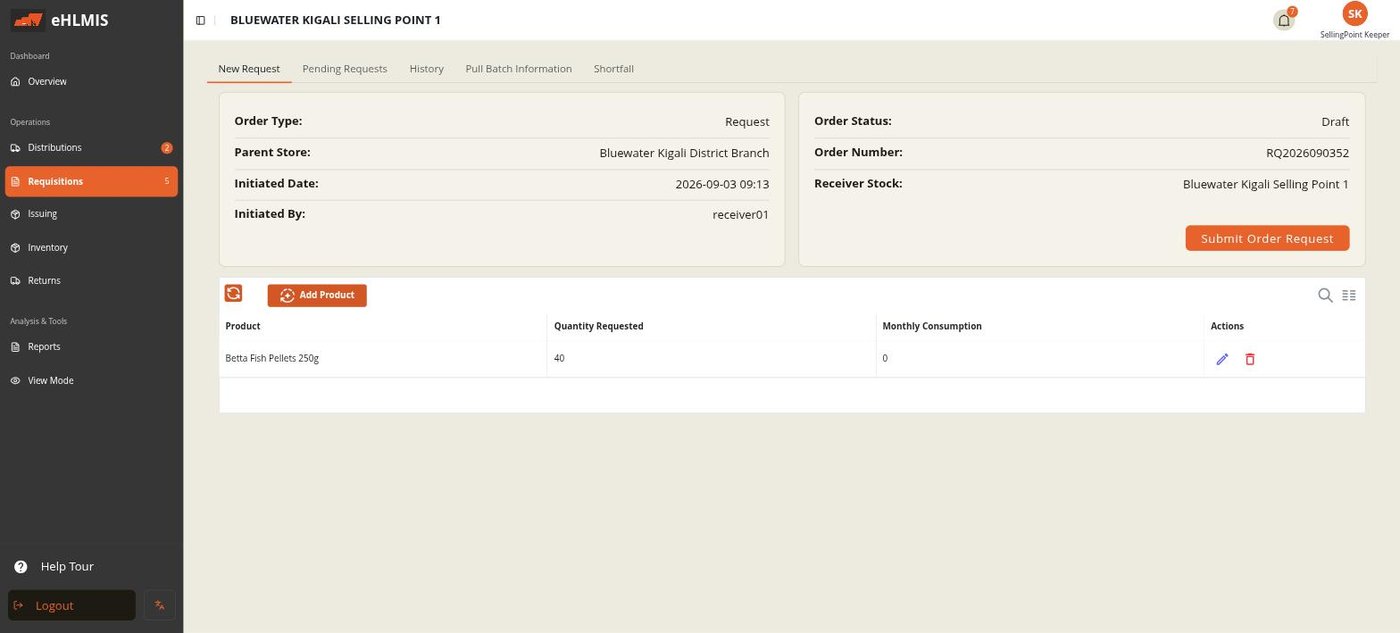 The New Request tab
