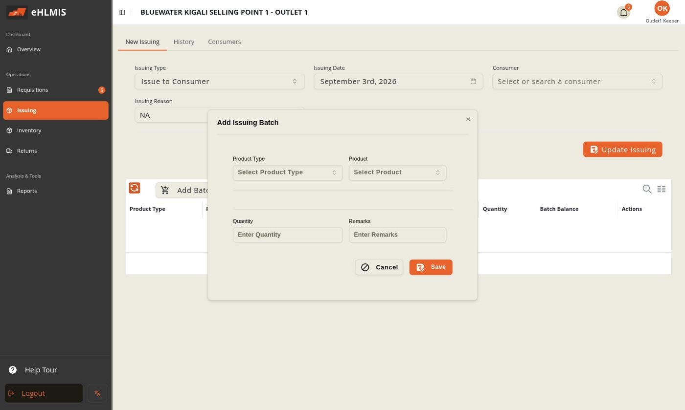 The Add Issuing Batch form