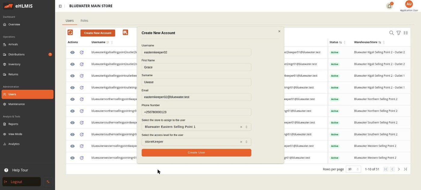 The Create New Account form