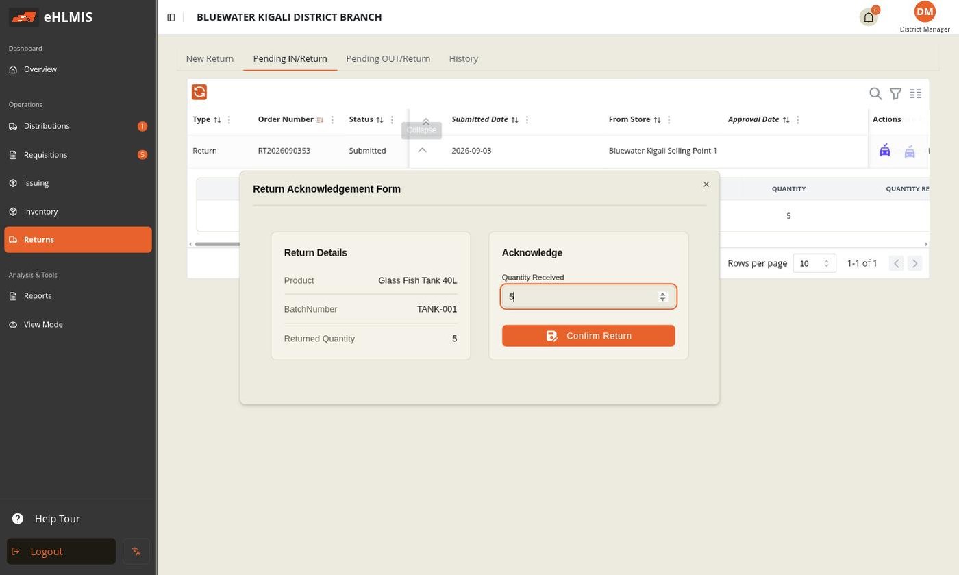The Return Acknowledgement Form