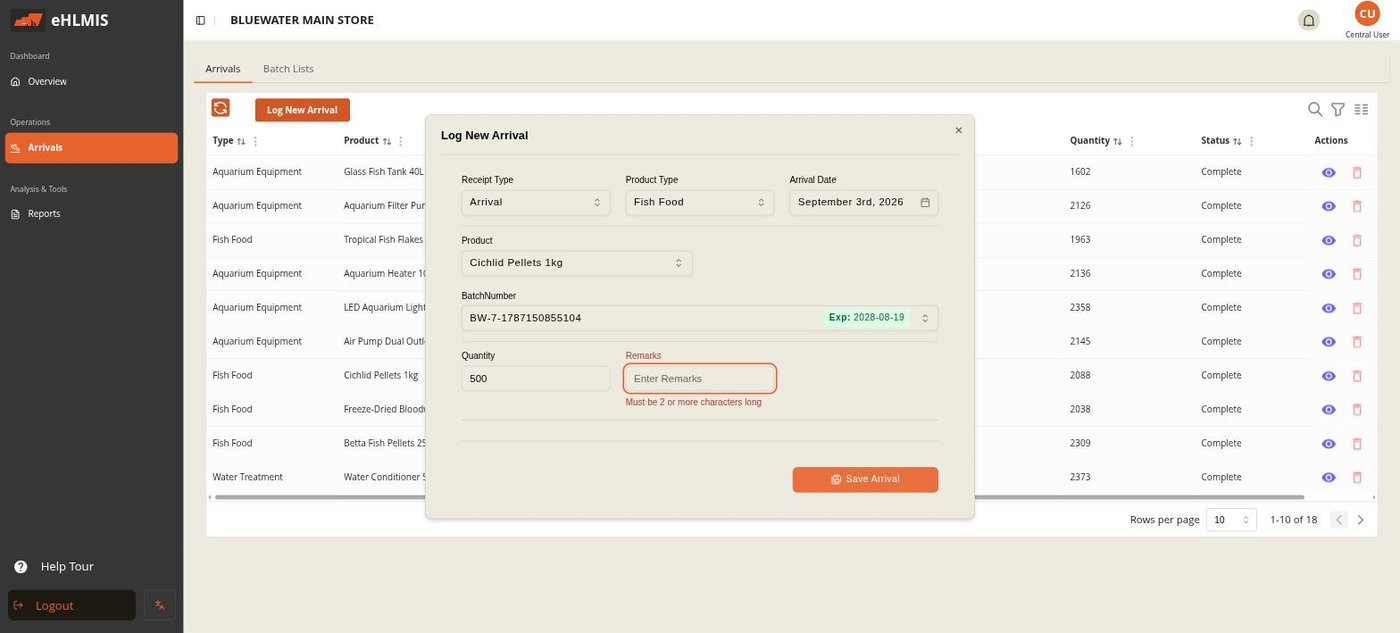 The Log New Arrival form