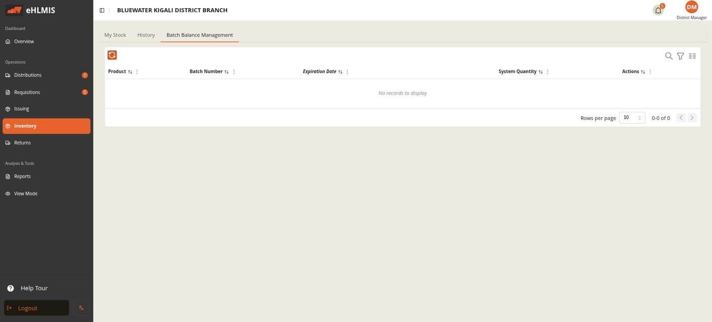The Batch Balance Management tab