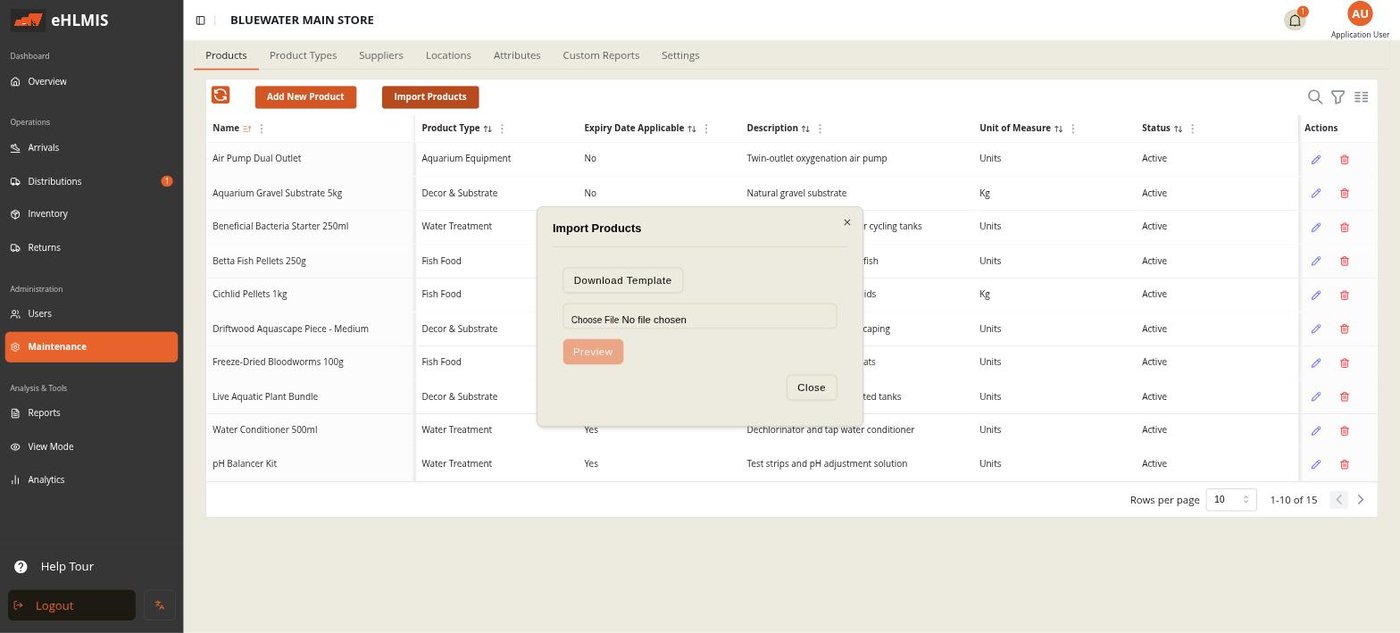 The product import preview
