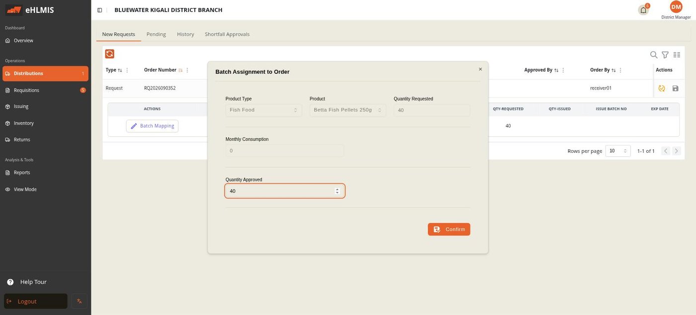 The Batch Mapping dialog — setting a line's approved quantity